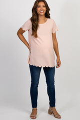 PinkBlush Pink Solid Scalloped Hem Maternity Top