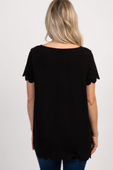 PinkBlush Black Solid Scalloped Hem Maternity Top