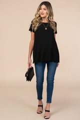 PinkBlush Black Solid Scalloped Hem Maternity Top