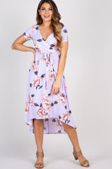 PinkBlush Lavender Floral Hi-Low Maternity Wrap Dress