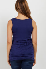 Navy Blue Ruched Maternity Tank Top