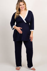 PinkBlush Navy Lace Trim Plus Maternity Pajama Set