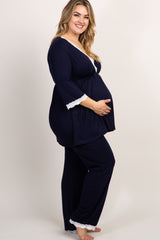 PinkBlush Navy Lace Trim Plus Maternity Pajama Set