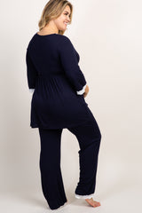 PinkBlush Navy Lace Trim Plus Maternity Pajama Set