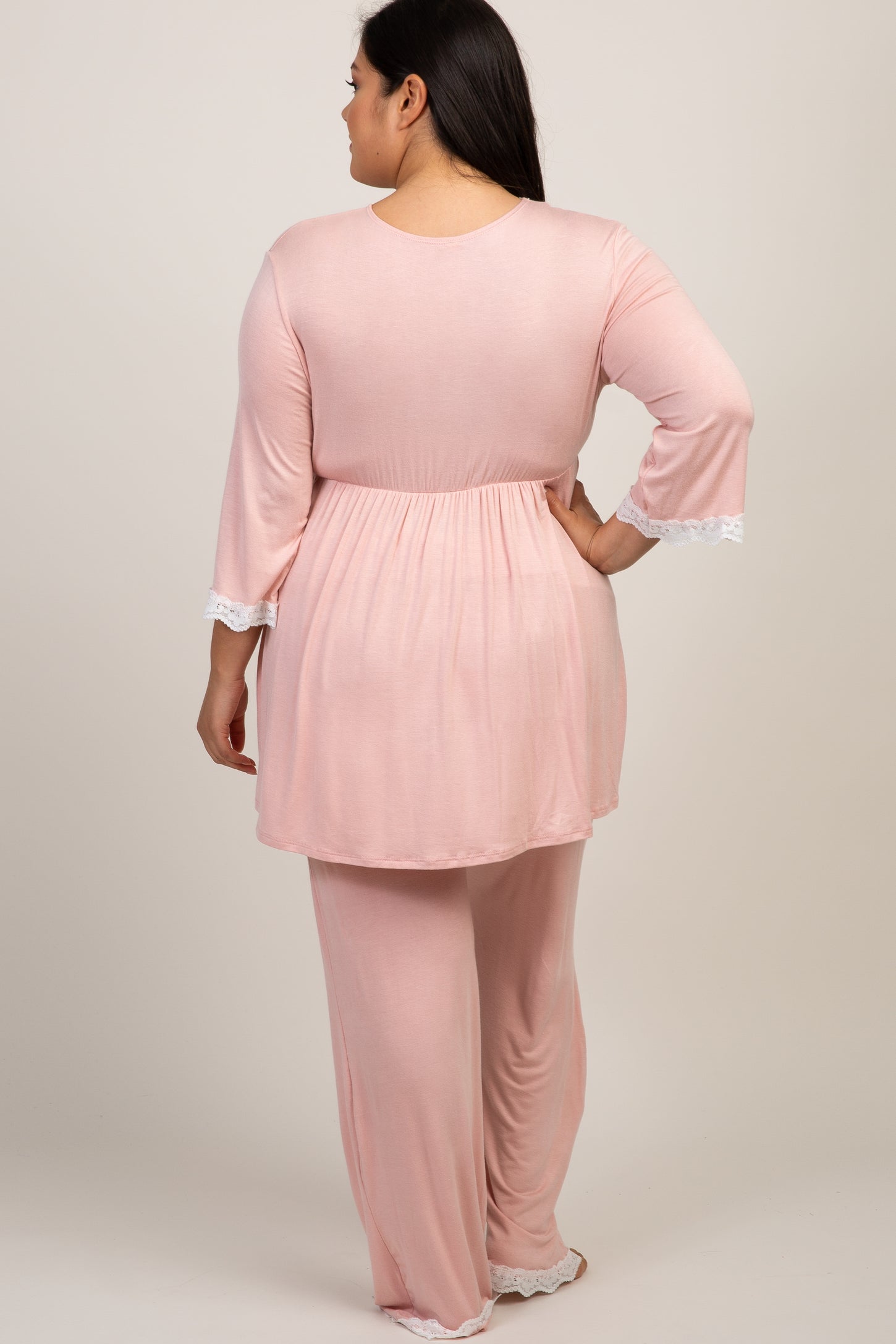 PinkBlush Pink Lace Trim Plus Maternity Pajama Set