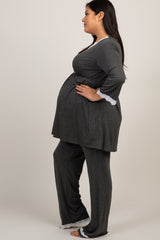 PinkBlush Charcoal Lace Trim Plus Maternity Pajama Set
