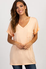 Peach Basic V Neck Tee