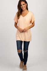 Peach Basic V Neck Tee