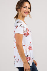 PinkBlush Ivory Floral Knotted Hem Top