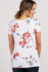 PinkBlush Ivory Floral Knotted Hem Top