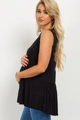 Black Peplum Back Maternity Tank Top