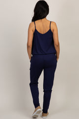 PinkBlush Navy Blue Basic Sleeveless Maternity Jumpsuit