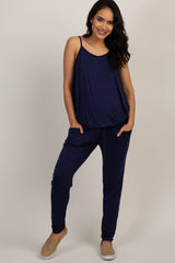 PinkBlush Navy Blue Basic Sleeveless Maternity Jumpsuit