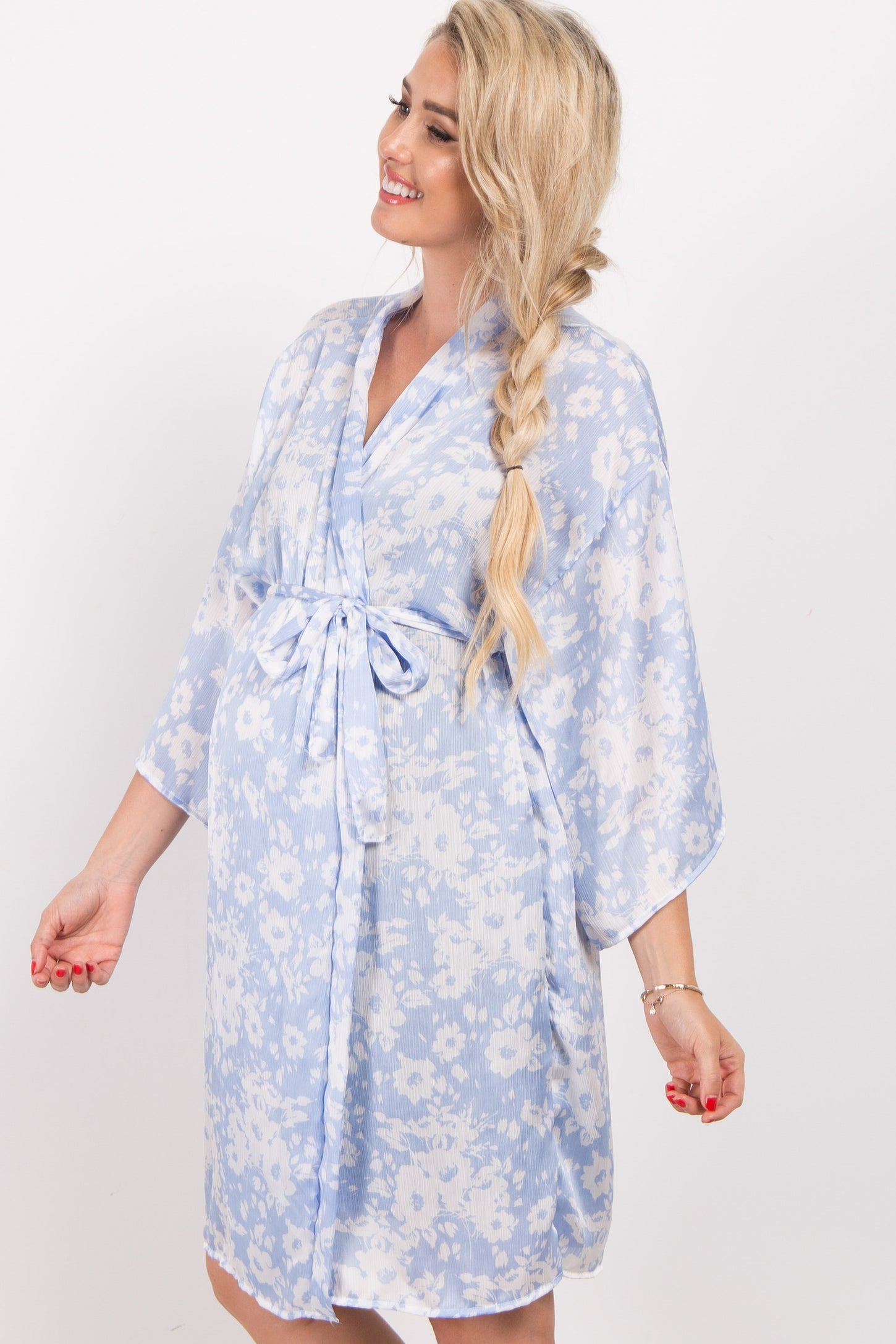 Blue Floral Chiffon Delivery/Nursing Maternity Robe