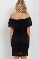 Black Lace Off Shoulder Fitted Maternity Dress