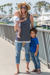 PinkBlush Navy Striped Crochet Trim Tank Top