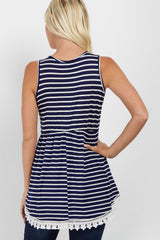 PinkBlush Navy Striped Crochet Trim Tank Top