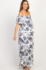 Ivory Floral Off Shoulder Sash Tie Maternity Maxi Dress