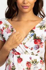 Ivory Floral V Neck Fitted Maternity Dress