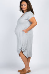 Heather Grey Short Sleeve Knot Plus Maternity Dress