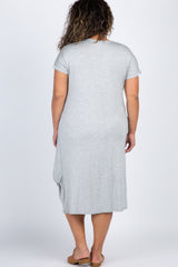 Heather Grey Short Sleeve Knot Plus Maternity Dress