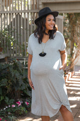 Heather Grey Short Sleeve Knot Plus Maternity Dress