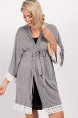 PinkBlush Charcoal Grey Crochet Trim Delivery/Nursing Maternity Robe