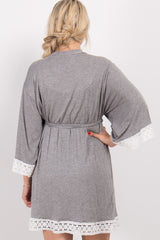 PinkBlush Charcoal Grey Crochet Trim Delivery/Nursing Maternity Robe