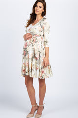 PinkBlush Ivory Floral Sash Tie Maternity/Nursing Dress