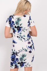 PinkBlush Blue Watercolor Floral Fitted Maternity Dress