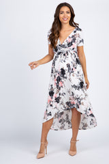 PinkBlush White Floral Hi-Low Maternity/Nursing Wrap Dress