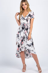 PinkBlush White Floral Hi-Low Maternity/Nursing Wrap Dress