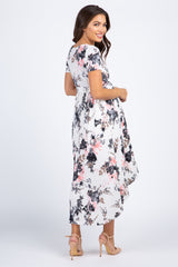 PinkBlush White Floral Hi-Low Maternity/Nursing Wrap Dress