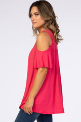 Pink Lace Accent Cold Shoulder Top