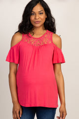 Coral Lace Accent Cold Shoulder Maternity Top