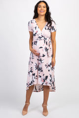 Tall Pink Floral Hi-Low Maternity Wrap Dress
