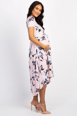 Tall Pink Floral Hi-Low Maternity Wrap Dress