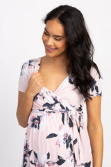 Tall Pink Floral Hi-Low Maternity Wrap Dress