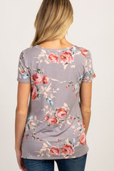 PinkBlush Taupe Floral Maternity Knot Top