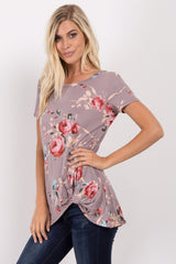 PinkBlush Taupe Floral Knot Top
