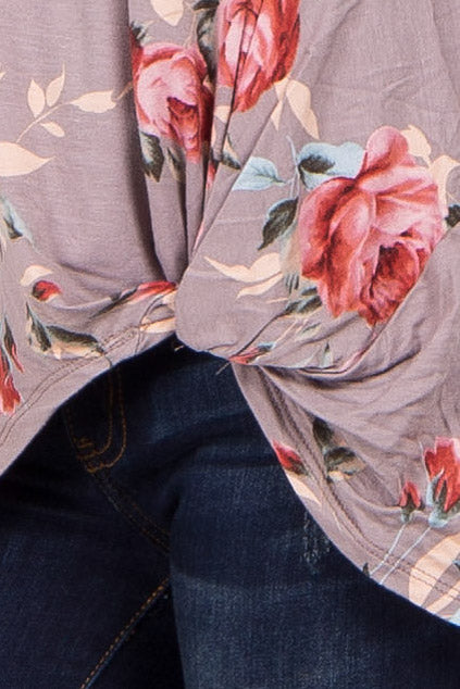 PinkBlush Taupe Floral Knot Top