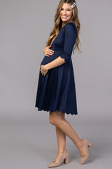 PinkBlush Navy Solid Scalloped Hem Maternity Dress