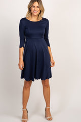 PinkBlush Navy Solid Scalloped Hem Dress