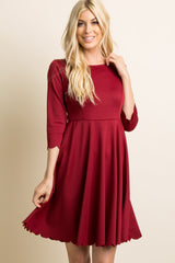 PinkBlush Burgundy Solid Scalloped Hem Dress