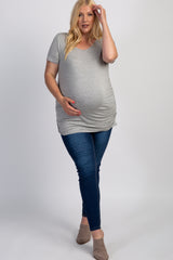 PinkBlush Grey Ruched Short Sleeve Plus Maternity Top
