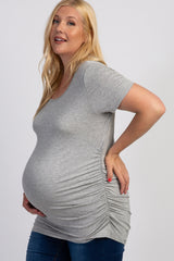 PinkBlush Grey Ruched Short Sleeve Plus Maternity Top