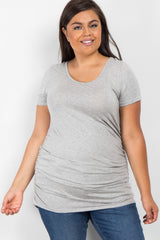 PinkBlush Grey Ruched Short Sleeve Plus Maternity Top