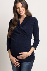 Navy Blue Knit Maternity/Nursing Top