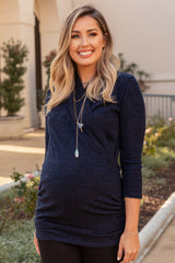 Navy Blue Knit Maternity/Nursing Top