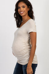 PinkBlush Beige Ruched Short Sleeve Maternity Top